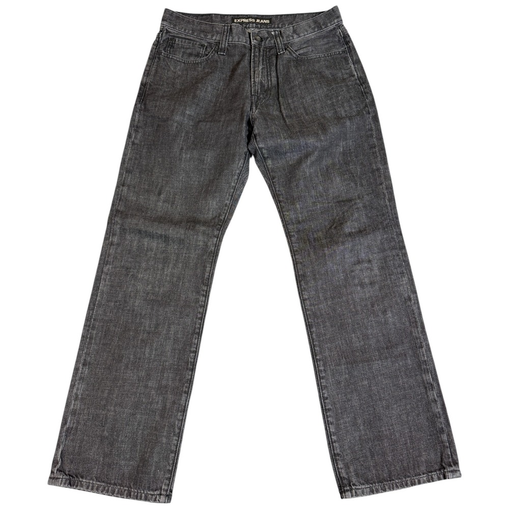 Express Jeans Mens 31x30 Blake Loose Fit Boot Cut Whisker Blue‎ Denim Washout